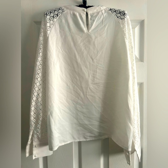 EMERY ROSE Lace Raglan Long Sleeve Blouse, pleated front, button detail, LG - Picture 7 of 8